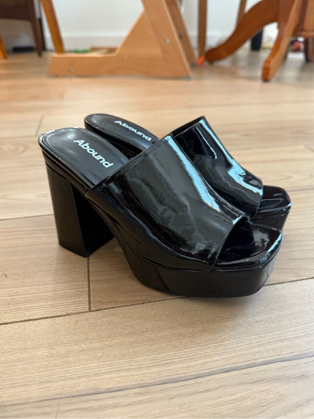Abound Black Patent Platform Mule Heels